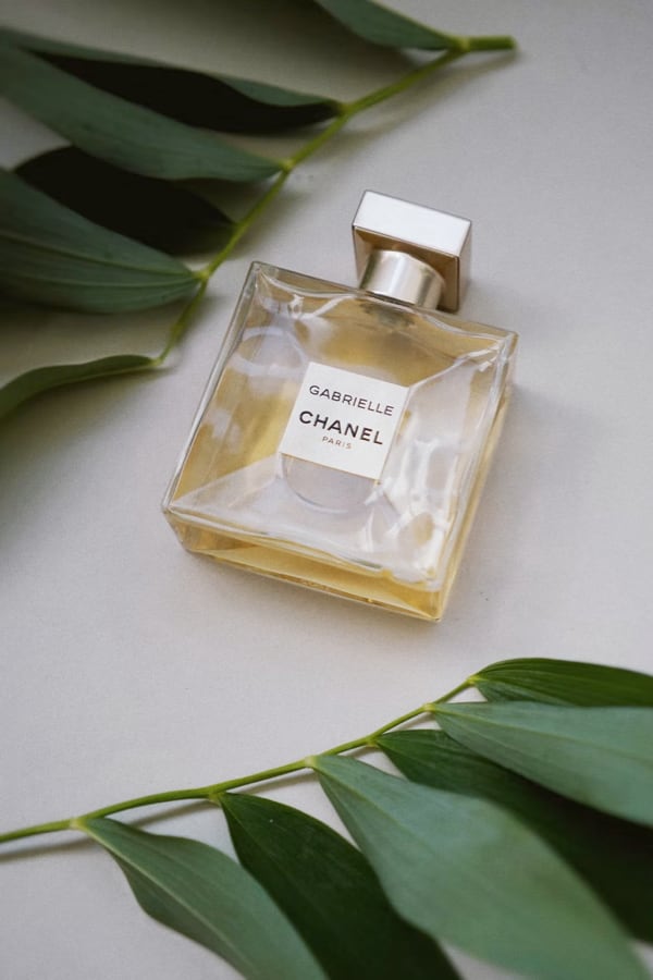 Picture of a Bottle of Gabrielle Essence Eau De Parfum Surrounded by Leaves